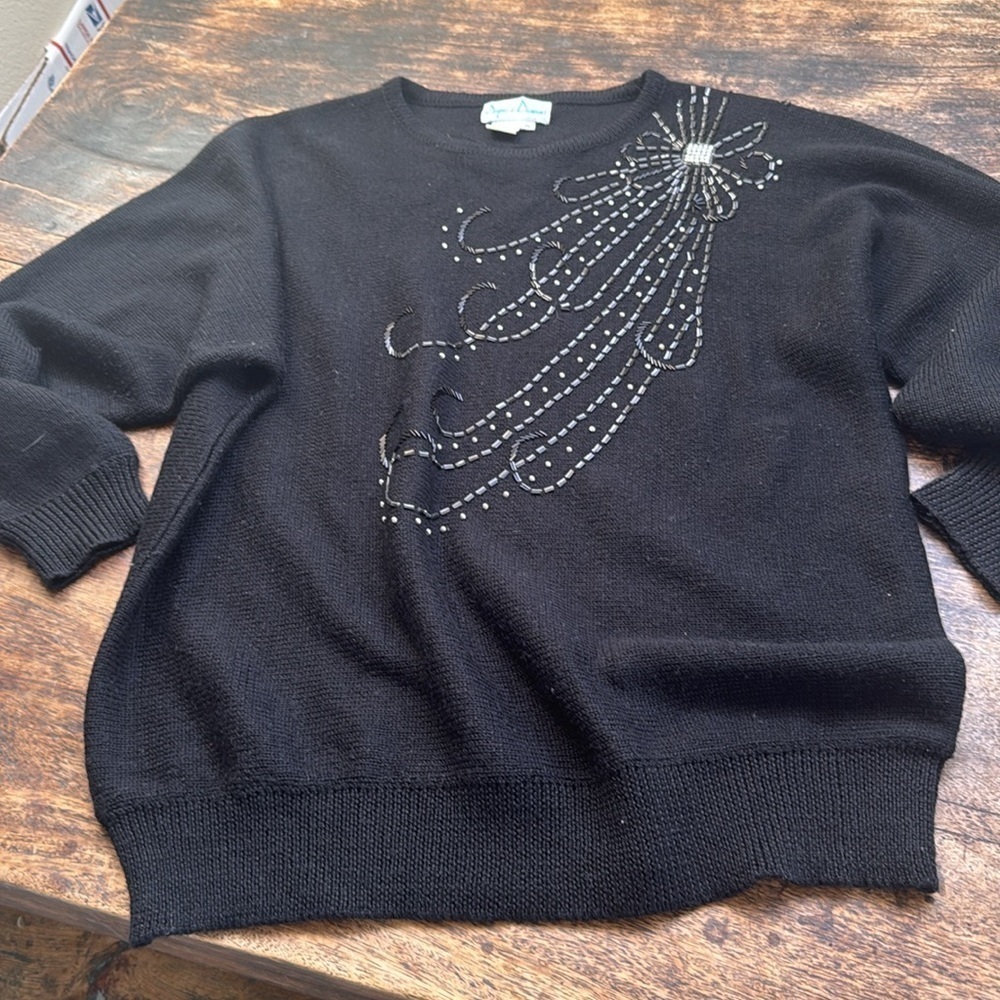 Draper's & Damon's pullover black beaded Sweater size extra Large long sleeve